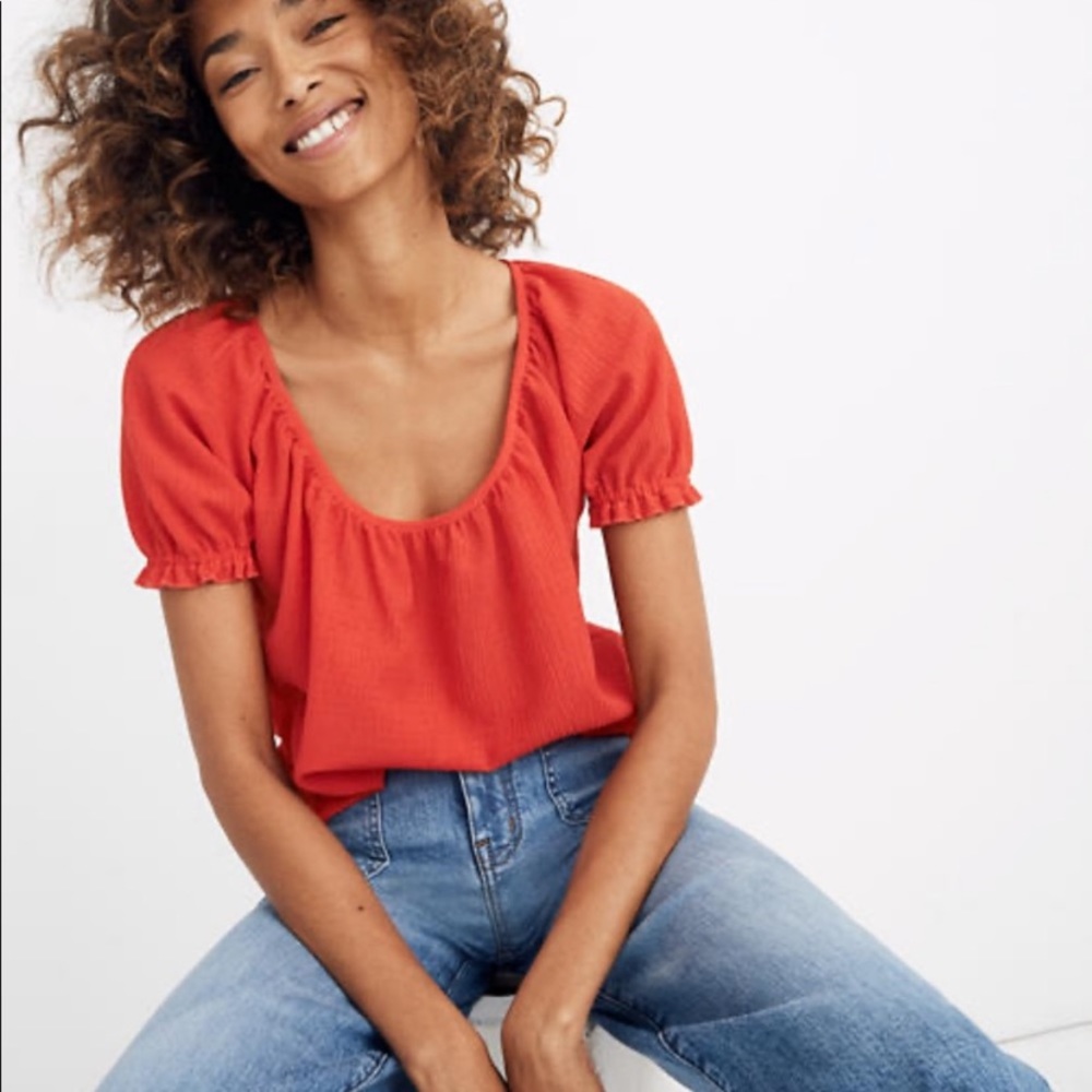madewell texture & thread red peasant top